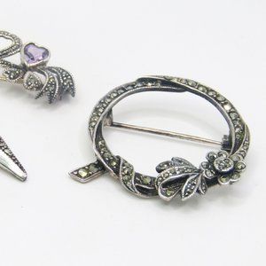 Vintage Brooch Lot Sterling Silver Marcasite Lot of 3
